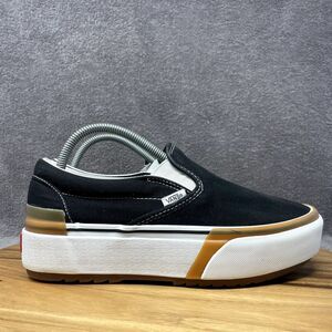Vans Classic Slip-On Stacked Black White Gum Canvas Platform Shoes Women's Sz 10